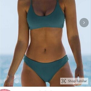 NWT Kamoni Teal Bikini Set size Medium bralette scoop low waist cheeky bikini